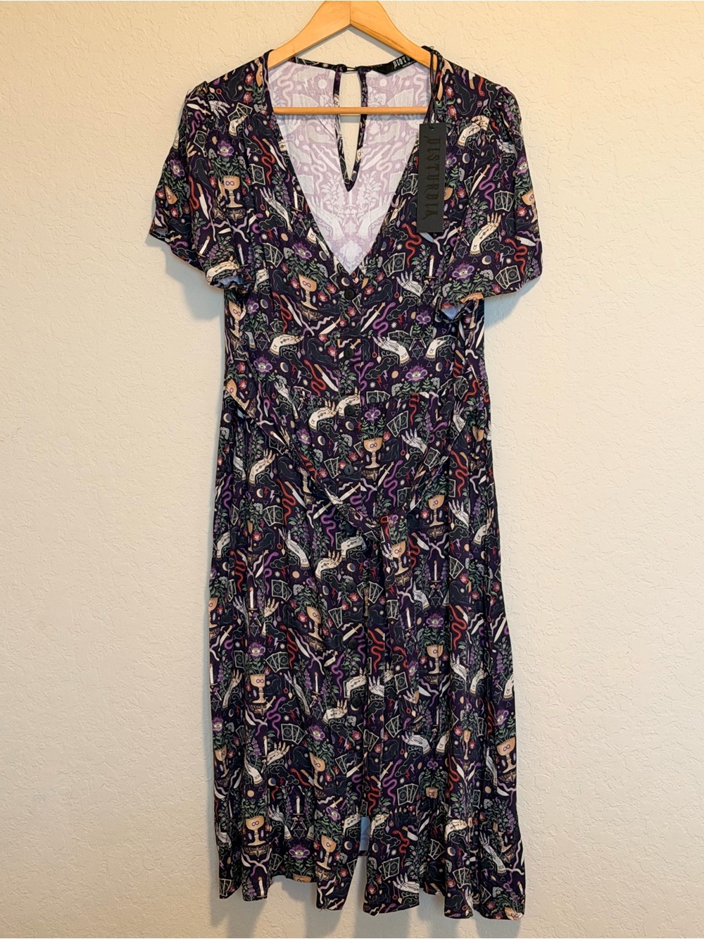 NWT Disturbia Modern Mystic Purple Halloween Spooky V-Neck Midi Dress - Picture 3 of 6